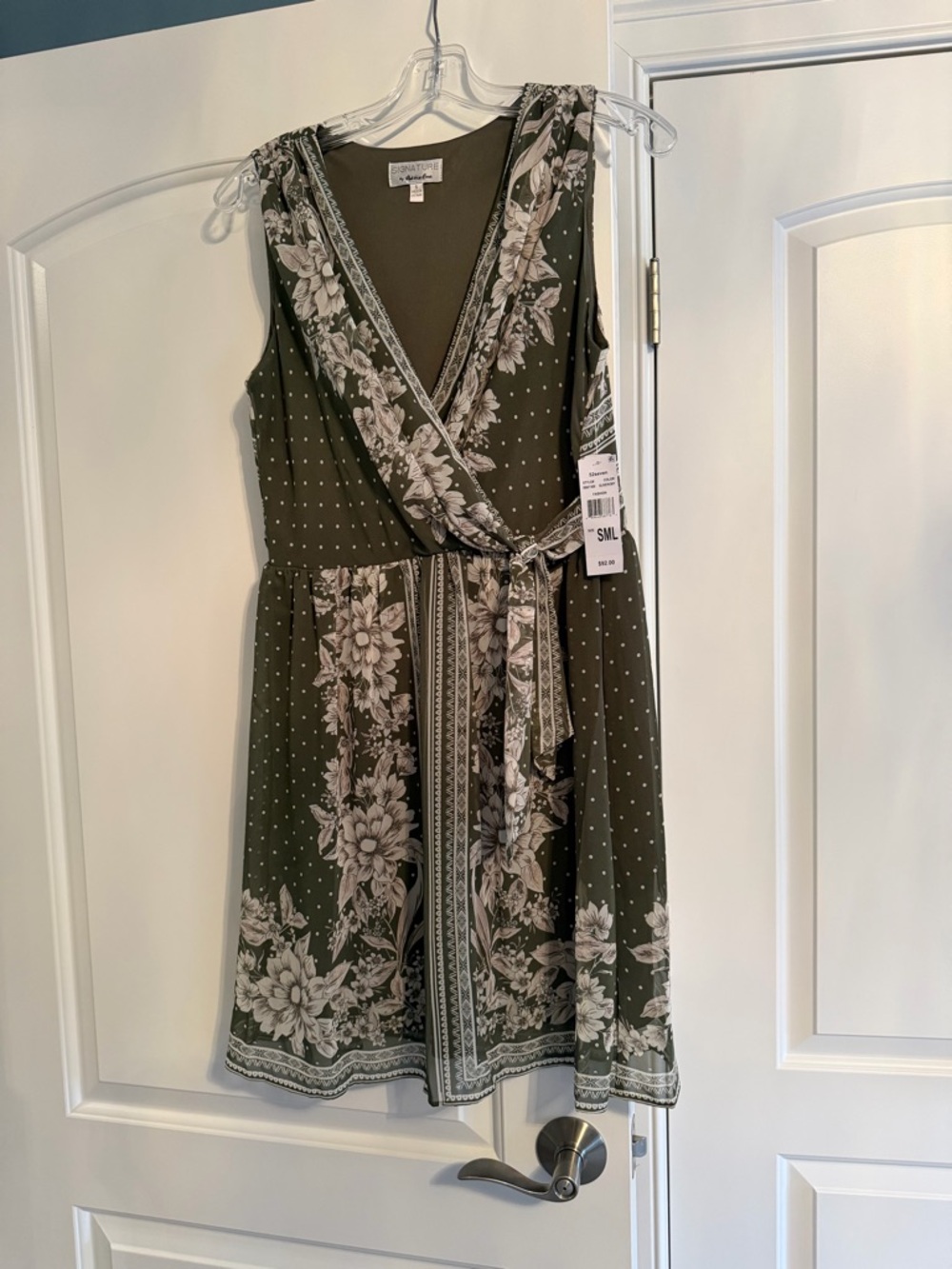 Ruffled Faux Wrap Dress - Olive Green